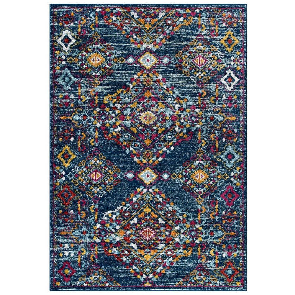 Entourage Khalida Distressed Vintage Floral Lattice 5x8 Area Rug by Modway| Blue