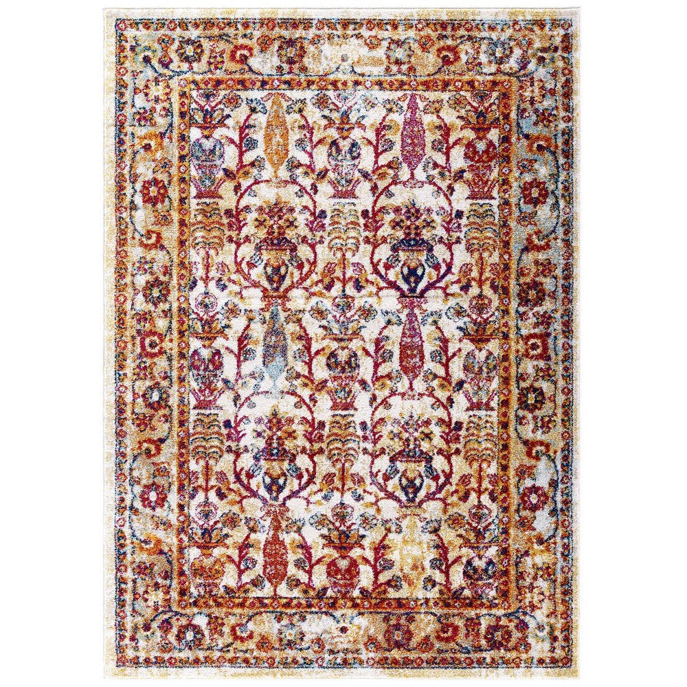 Entourage Jessa Distressed Vintage Floral Lattice 5x8 Area Rug - No Shipping Charges