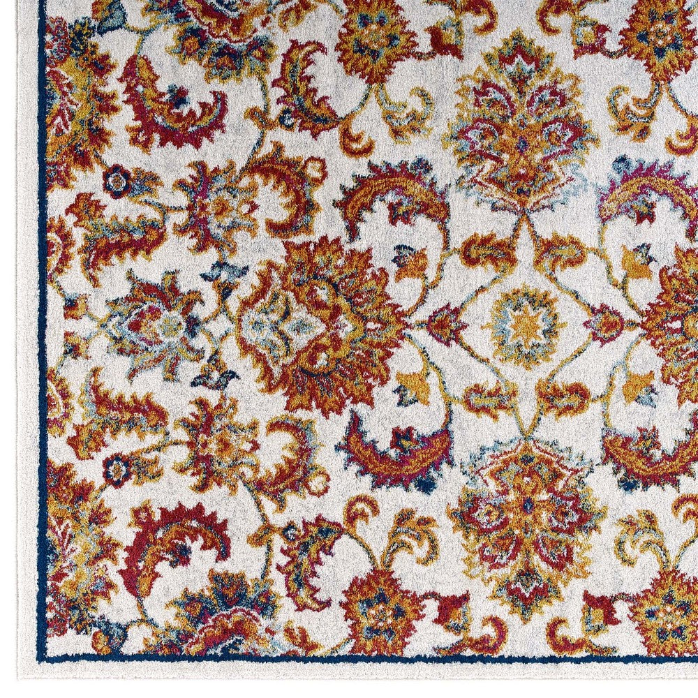 Entourage Azami Distressed Vintage Floral Lattice 5x8 Area Rug by Modway| White