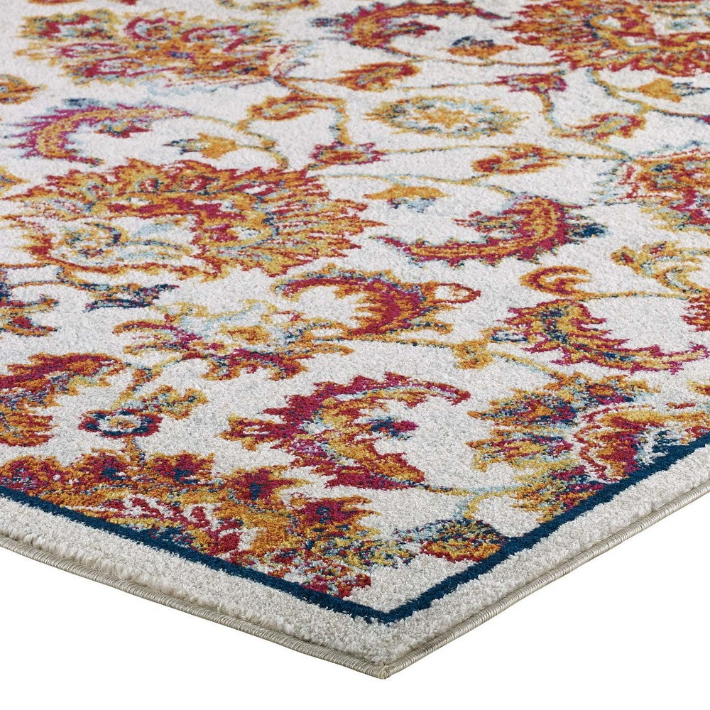 Entourage Azami Distressed Vintage Floral Lattice 5x8 Area Rug by Modway| White