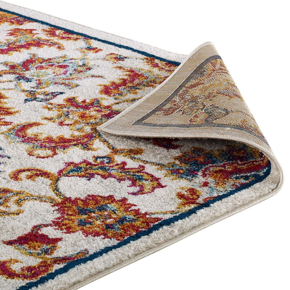 Entourage Azami Distressed Vintage Floral Lattice 5x8 Area Rug by Modway| White