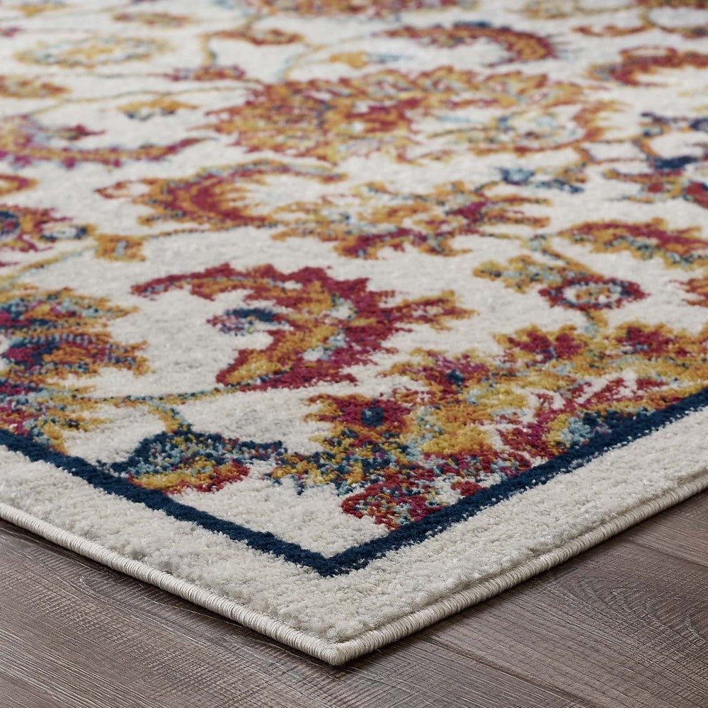 Entourage Azami Distressed Vintage Floral Lattice 5x8 Area Rug by Modway| White
