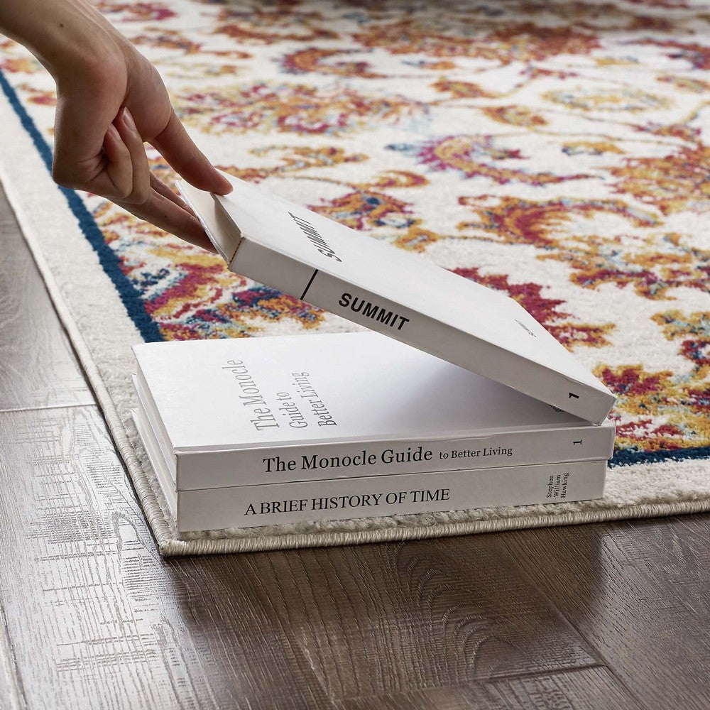 Entourage Azami Distressed Vintage Floral Lattice 5x8 Area Rug by Modway| White