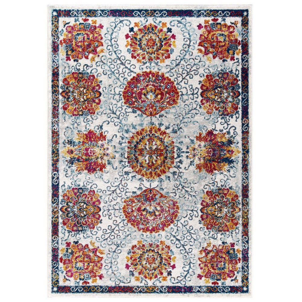 Entourage Kensie Distressed Floral Moroccan Trellis 5x8 Area Rug by Modway| Blue