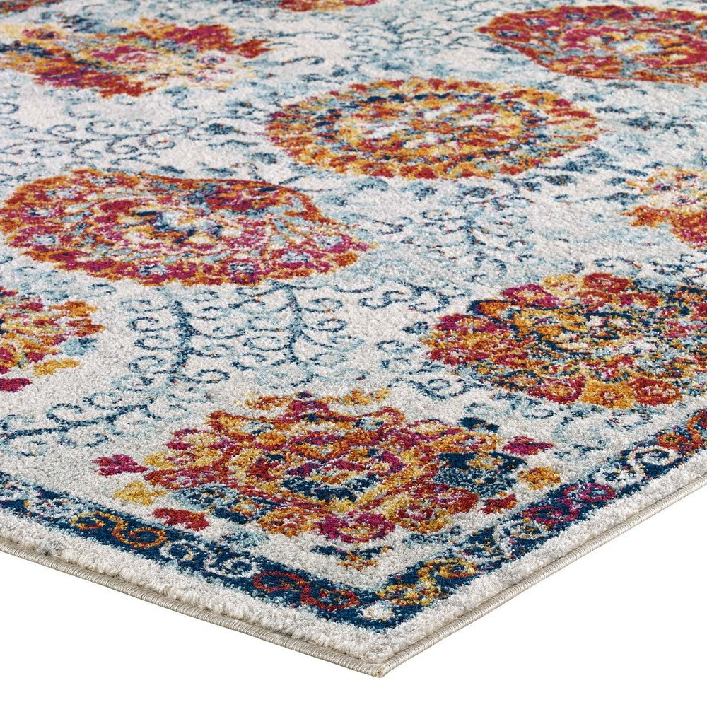 Entourage Kensie Distressed Floral Moroccan Trellis 8x10 Area Rug by Modway| White
