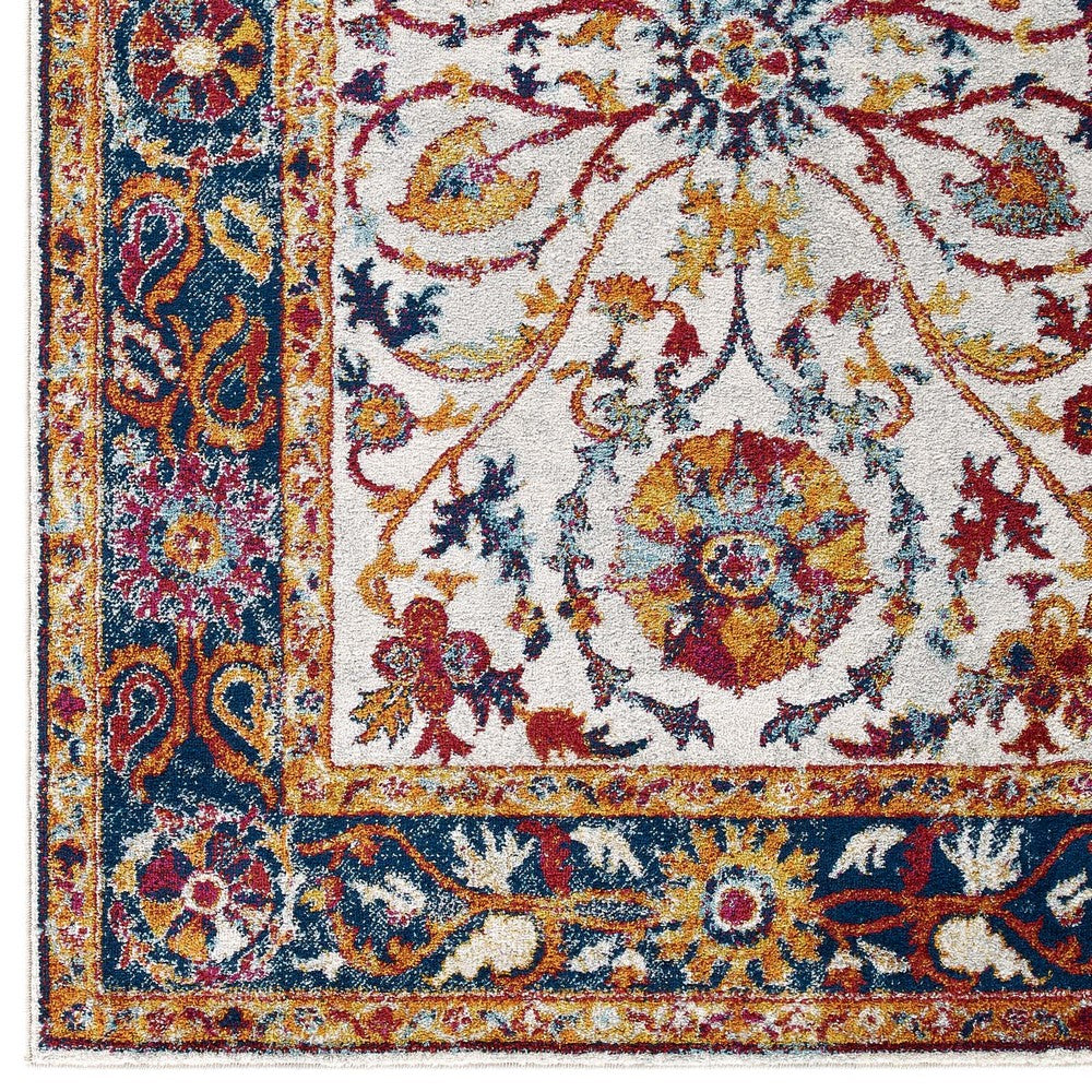 Entourage Samira Distressed Vintage Floral Vintage Medallion 8x10 Area Rug by Modway| Blue