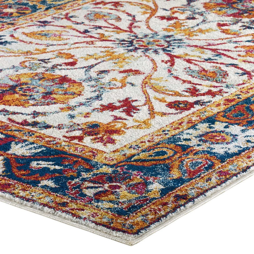 Entourage Samira Distressed Vintage Floral Vintage Medallion 8x10 Area Rug by Modway| Blue