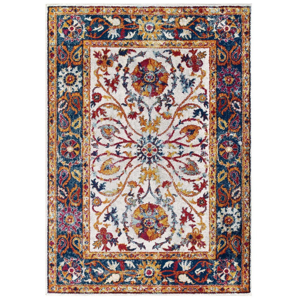 Entourage Samira Distressed Vintage Floral Vintage Medallion 8x10 Area Rug by Modway| Blue