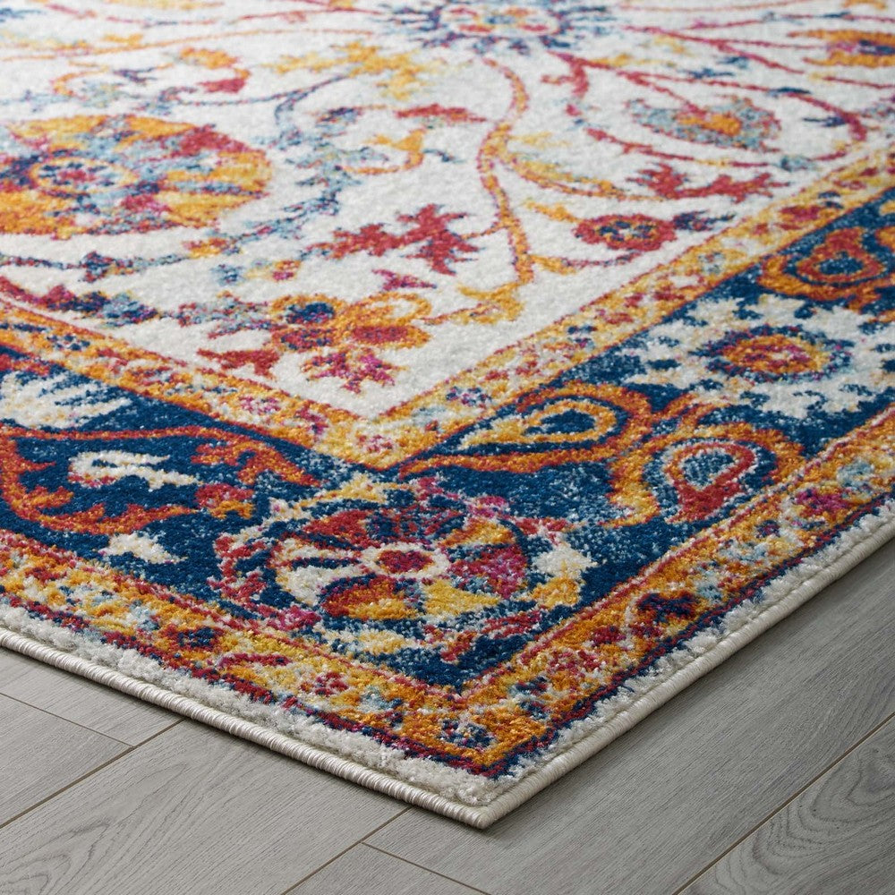 Entourage Samira Distressed Vintage Floral Vintage Medallion 8x10 Area Rug by Modway| Blue