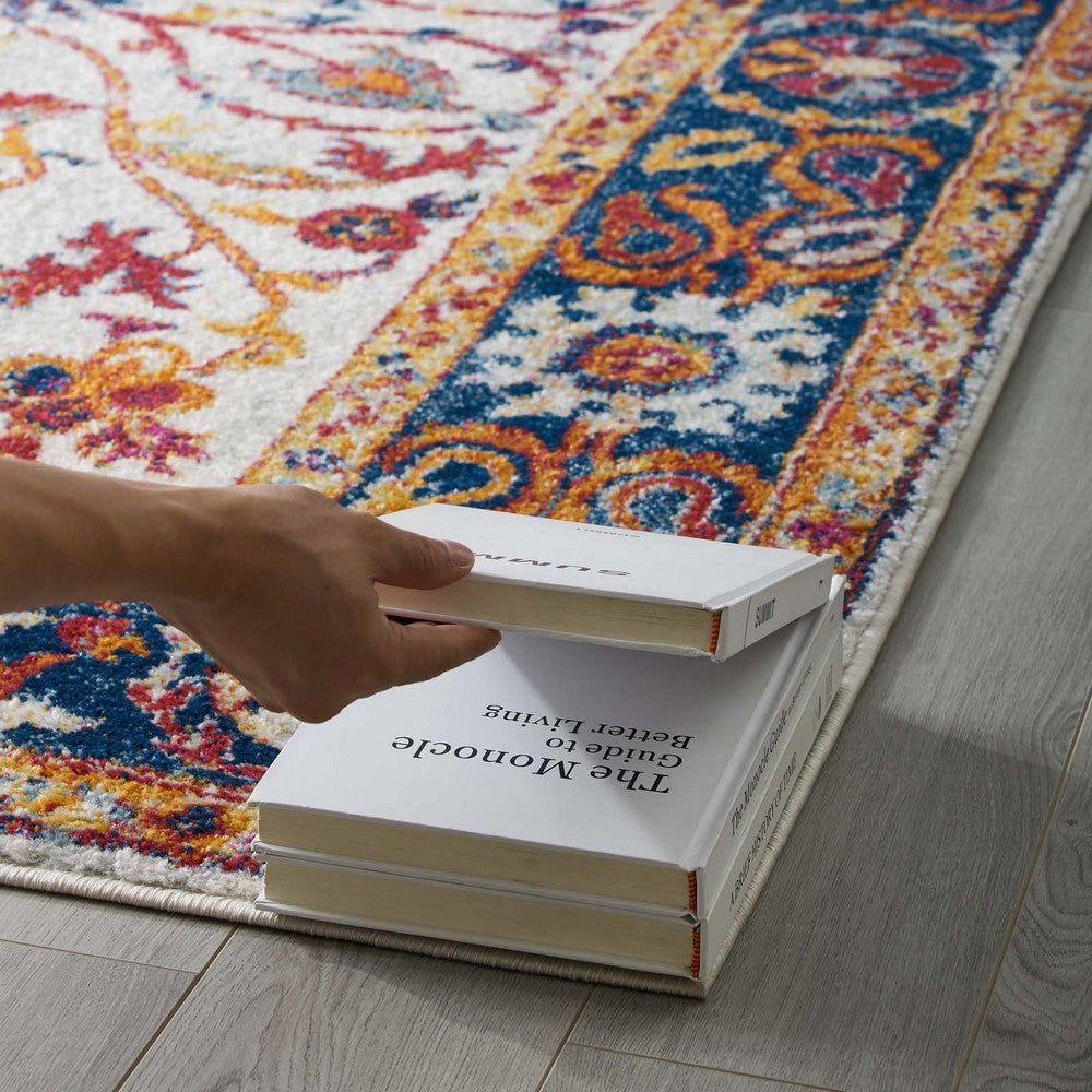 Entourage Samira Distressed Vintage Floral Vintage Medallion 8x10 Area Rug by Modway| Blue