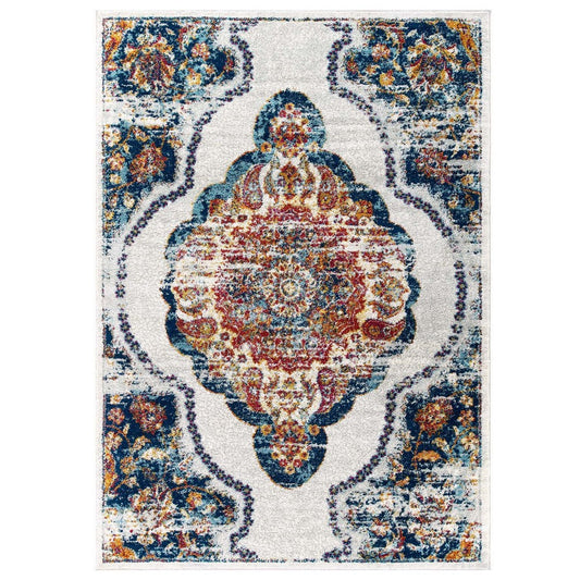 Entourage Malia Distressed Vintage Floral Persian Medallion 5x8 Area Rug  - No Shipping Charges
