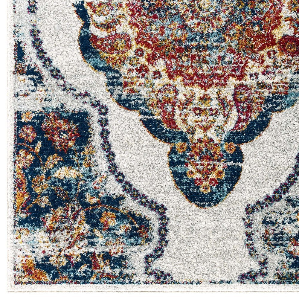 Entourage Malia Distressed Vintage Floral Vintage Medallion 8x10 Area Rug by Modway| Blue