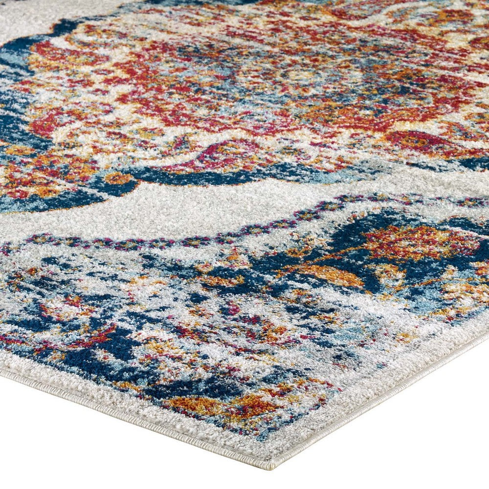 Entourage Malia Distressed Vintage Floral Vintage Medallion 8x10 Area Rug by Modway| Blue