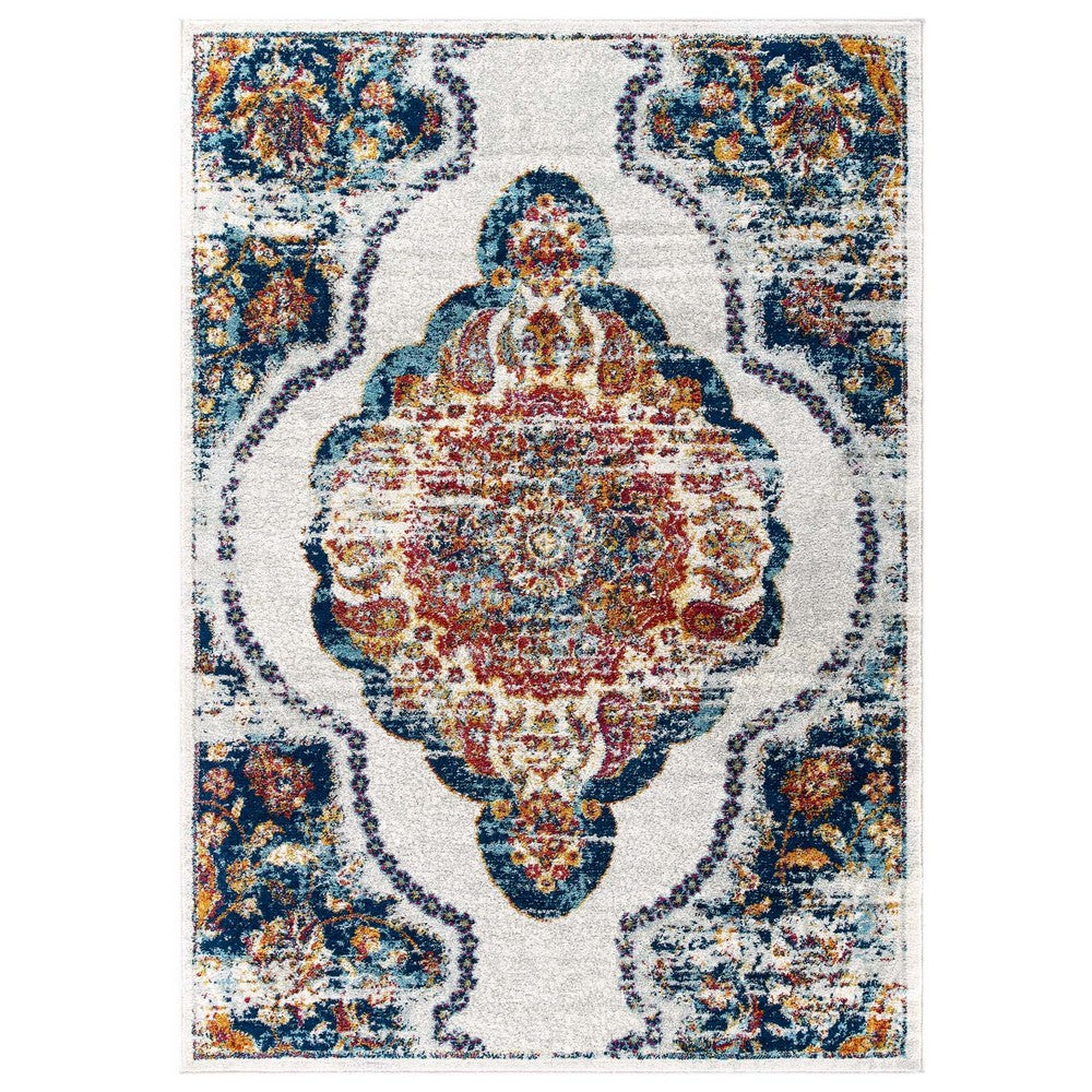 Entourage Malia Distressed Vintage Floral Vintage Medallion 8x10 Area Rug by Modway| Blue