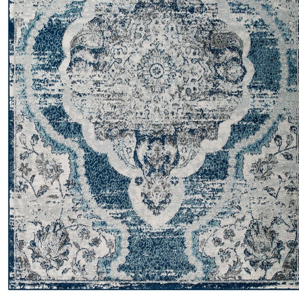 Entourage Malia Distressed Vintage Floral Vintage Medallion 5x8 Area Rug by Modway| Blue