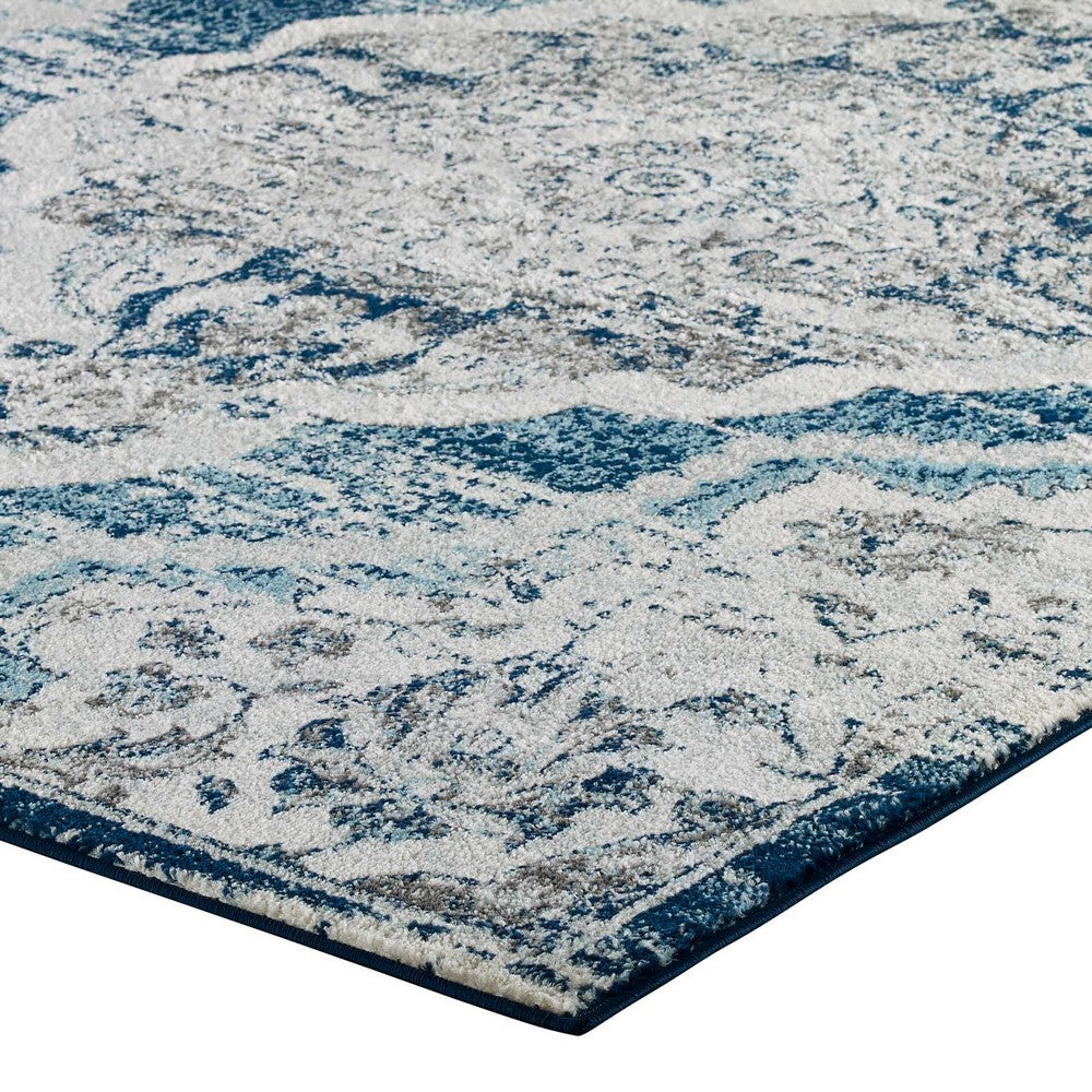 Entourage Malia Distressed Vintage Floral Vintage Medallion 5x8 Area Rug by Modway| Blue