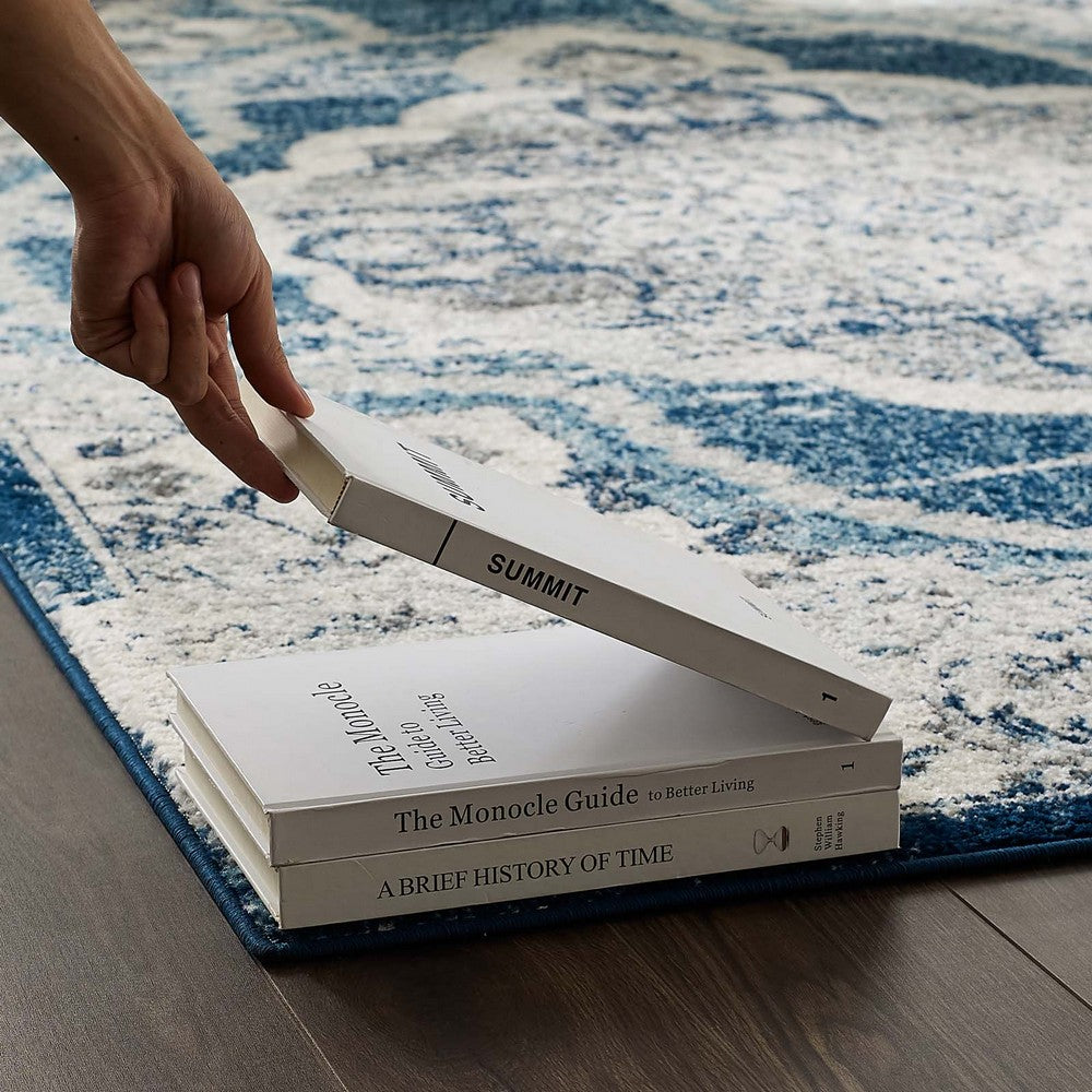 Entourage Malia Distressed Vintage Floral Vintage Medallion 5x8 Area Rug by Modway| Blue