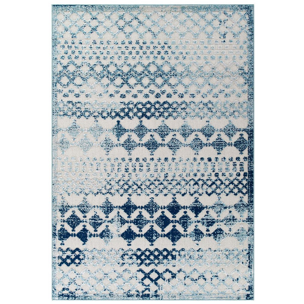 Reflect Giada Abstract Diamond Moroccan Trellis 5x8 Indoor/Outdoor Area Rug by Modway| Blue