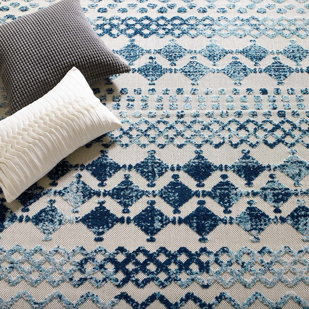 Reflect Giada Abstract Diamond Moroccan Trellis 5x8 Indoor/Outdoor Area Rug by Modway| Blue