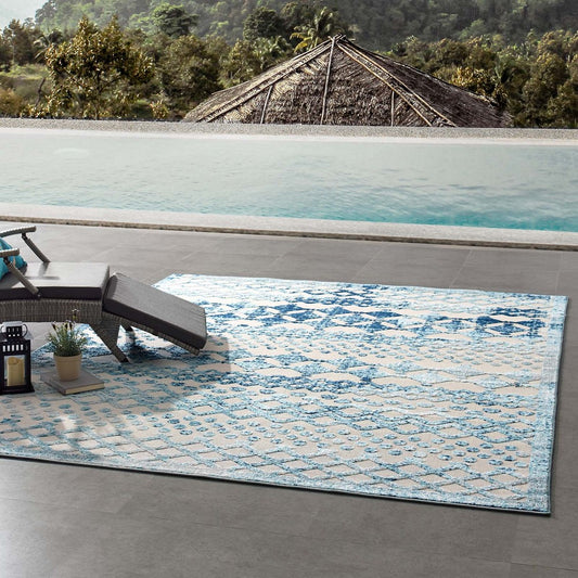 Reflect Giada Abstract Diamond Moroccan Trellis 8x10 Indoor/Outdoor Area Rug by Modway| Blue