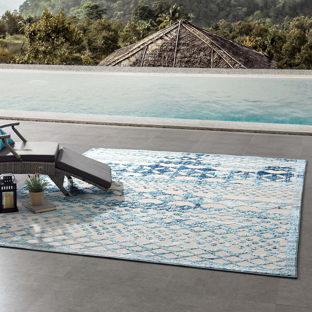 Reflect Giada Abstract Diamond Moroccan Trellis 8x10 Indoor/Outdoor Area Rug by Modway| Blue