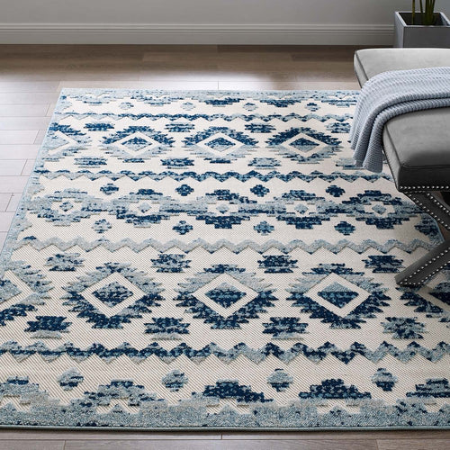 Reflect Takara Abstract Diamond Moroccan Trellis 5x8 Indoor and Outdoor Area Rug by Modway| Blue