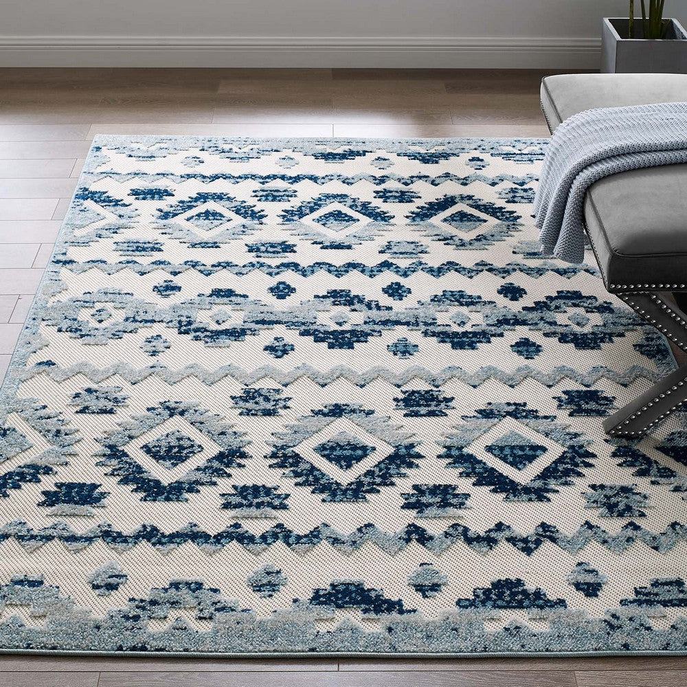 Reflect Takara Abstract Diamond Moroccan Trellis 5x8 Indoor and Outdoor Area Rug by Modway| Blue