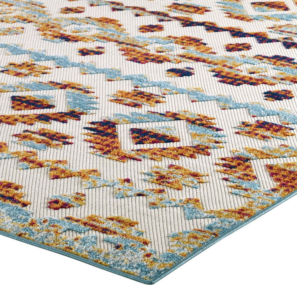 Reflect Takara Abstract Diamond Moroccan Trellis 5x8 Indoor and Outdoor Area Rug by Modway| Blue