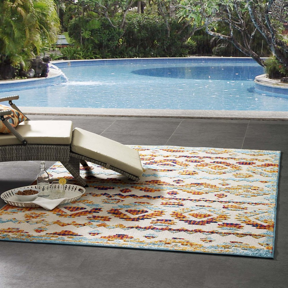Reflect Takara Abstract Diamond Moroccan Trellis 5x8 Indoor and Outdoor Area Rug by Modway| Blue