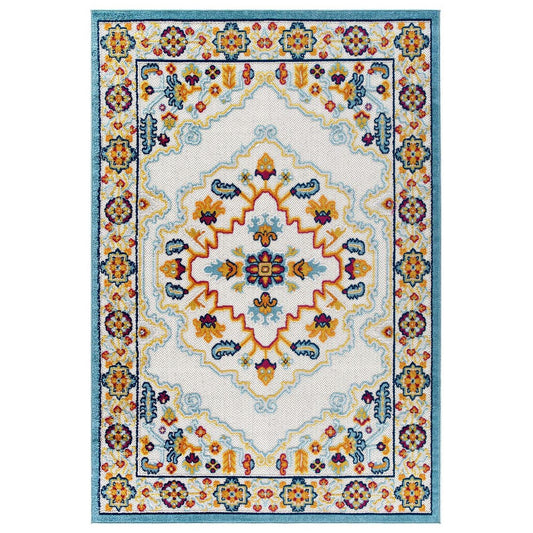 Modway Reflect Ansel Distressed Floral Persian Medallion 5x8 Indoor and Outdoor Area Rug |No Shipping Charges