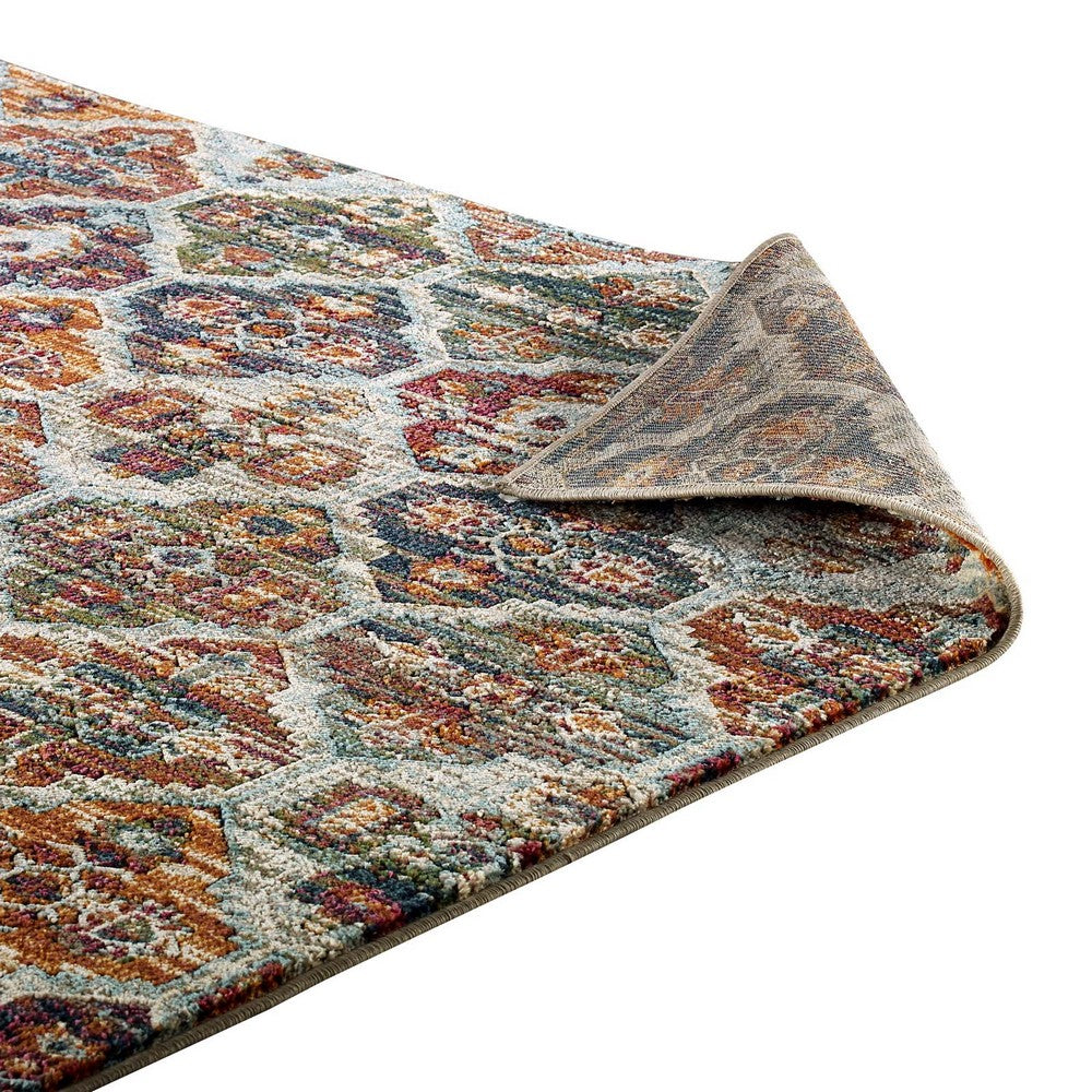 Tribute Azalea Distressed Vintage Floral Lattice 5x8 Area Rug by Modway| Gray