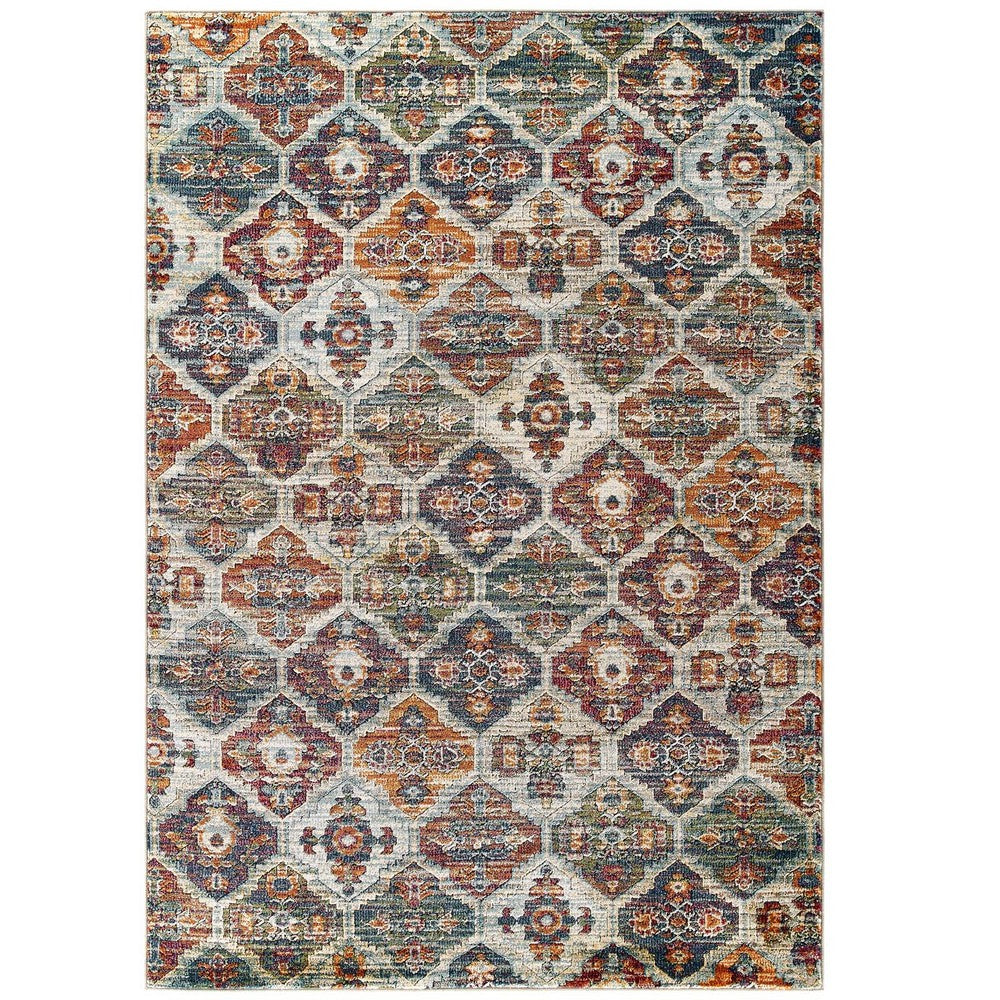 Tribute Azalea Distressed Vintage Floral Lattice 5x8 Area Rug by Modway| Gray