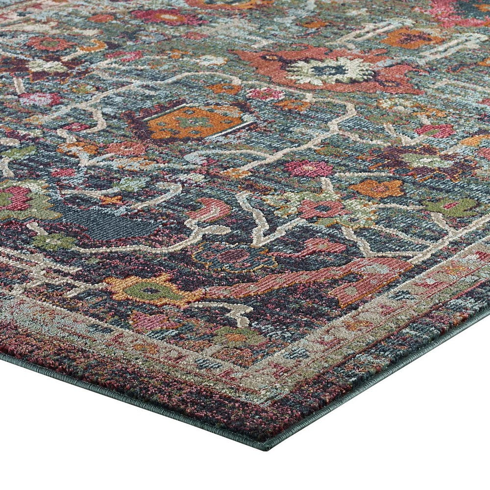 Tribute Every Distressed Vintage Floral 5x8 Area Rug by Modway| Blue