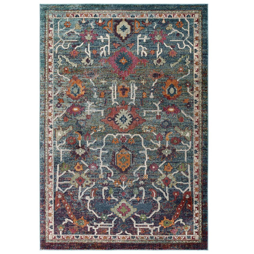 Tribute Every Distressed Vintage Floral 5x8 Area Rug by Modway| Blue