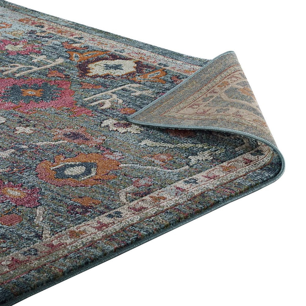 Tribute Every Distressed Vintage Floral 5x8 Area Rug by Modway| Blue