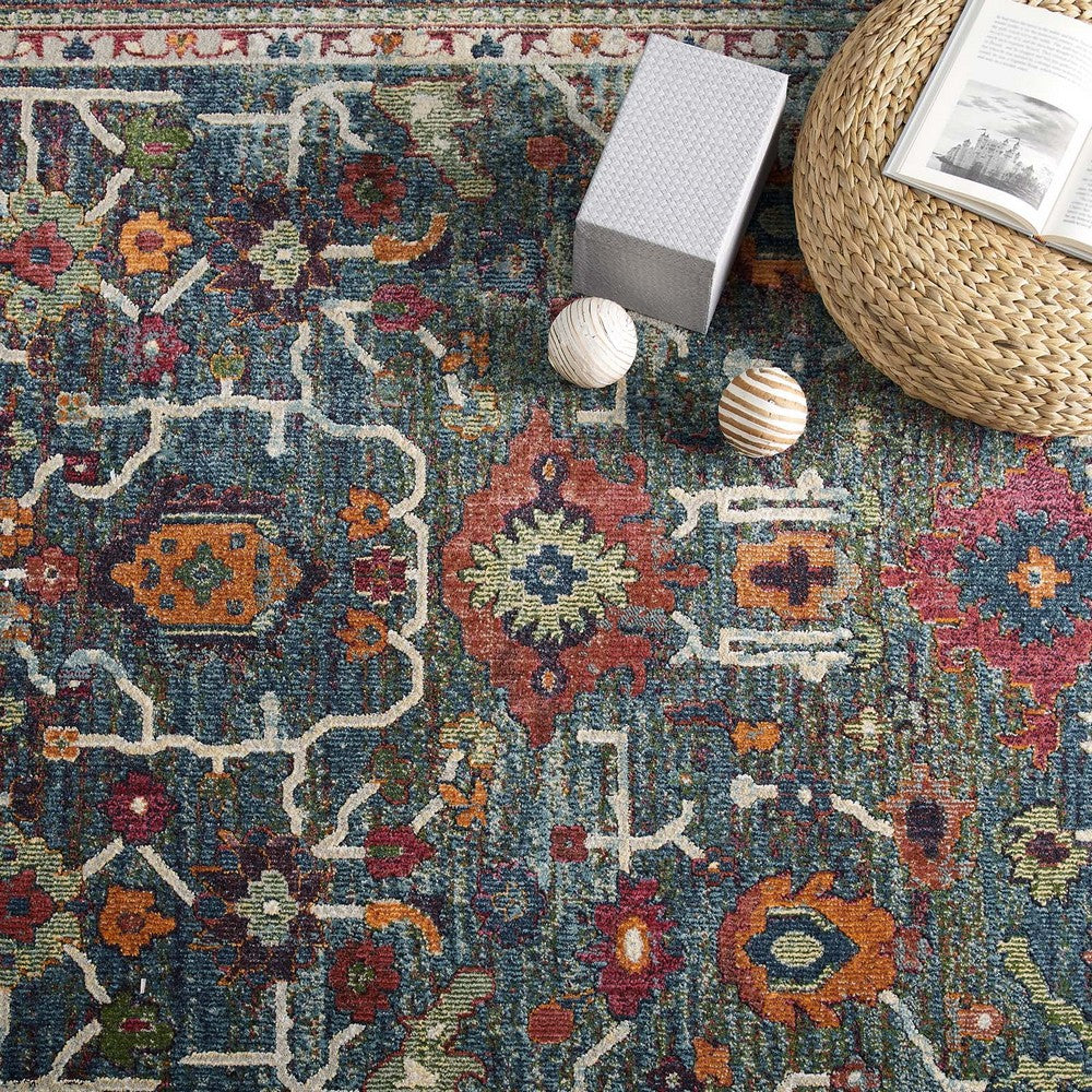 Tribute Every Distressed Vintage Floral 5x8 Area Rug by Modway| Blue
