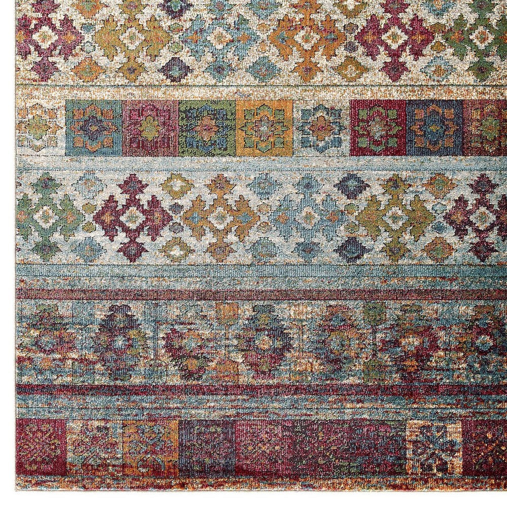 Tribute Nala Distressed Vintage Floral Lattice 5x8 Area Rug by Modway| Gray