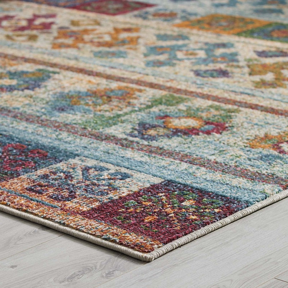 Tribute Nala Distressed Vintage Floral Lattice 5x8 Area Rug by Modway| Gray