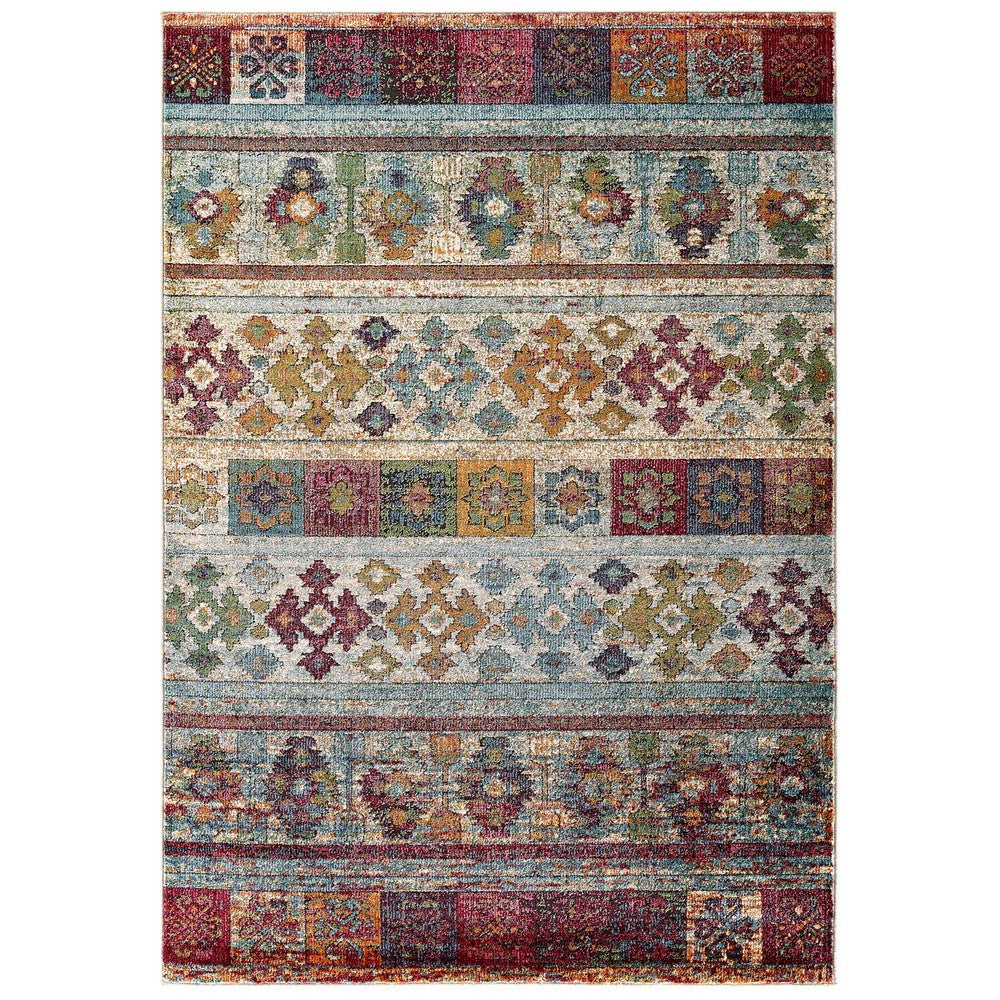 Tribute Nala Distressed Vintage Floral Lattice 5x8 Area Rug by Modway| Gray