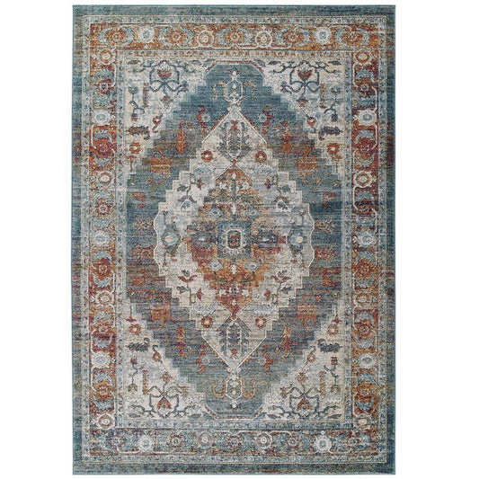 Modway Tribute Camellia Distressed Vintage Floral Persian Medallion 8x10 Area Rug |No Shipping Charges
