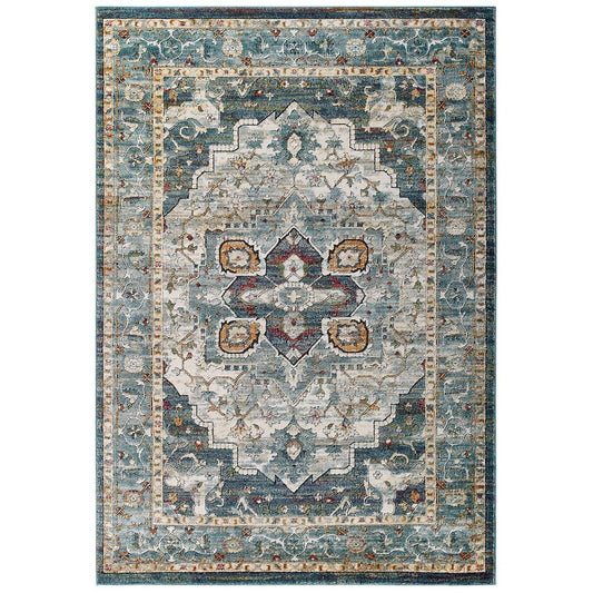 Modway Tribute Diantha Distressed Vintage Floral Persian Medallion 5x8 Area Rug |No Shipping Charges