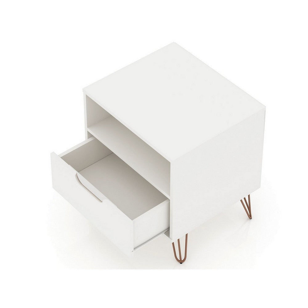 Rockefeller 1.0 Mid-Century- Modern Nightstand with 1-Drawer in White MHC-101GMC1