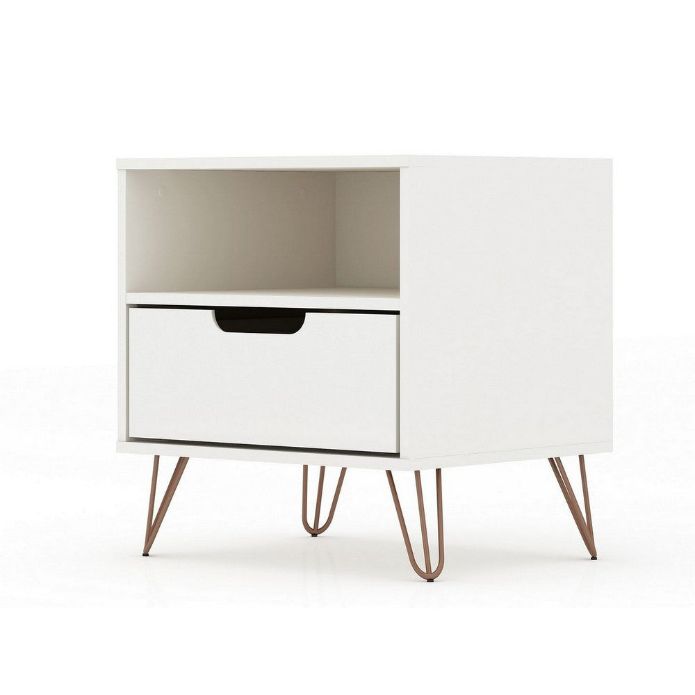 Rockefeller 1.0 Mid-Century- Modern Nightstand with 1-Drawer in White MHC-101GMC1