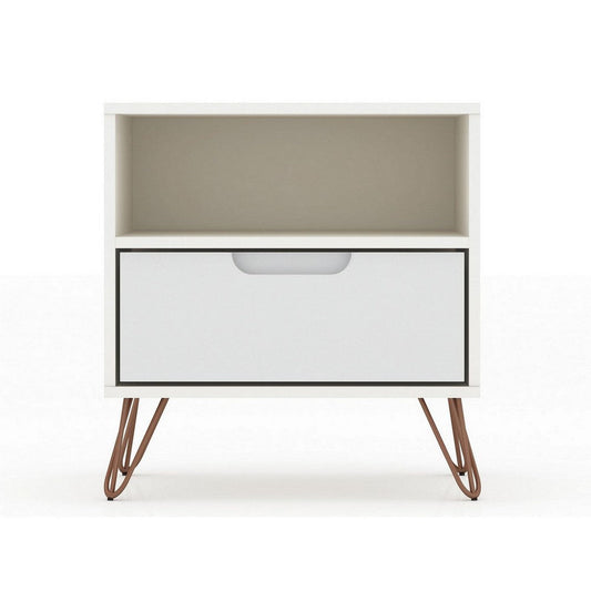 Rockefeller 1.0 Mid-Century- Modern Nightstand with 1-Drawer in White