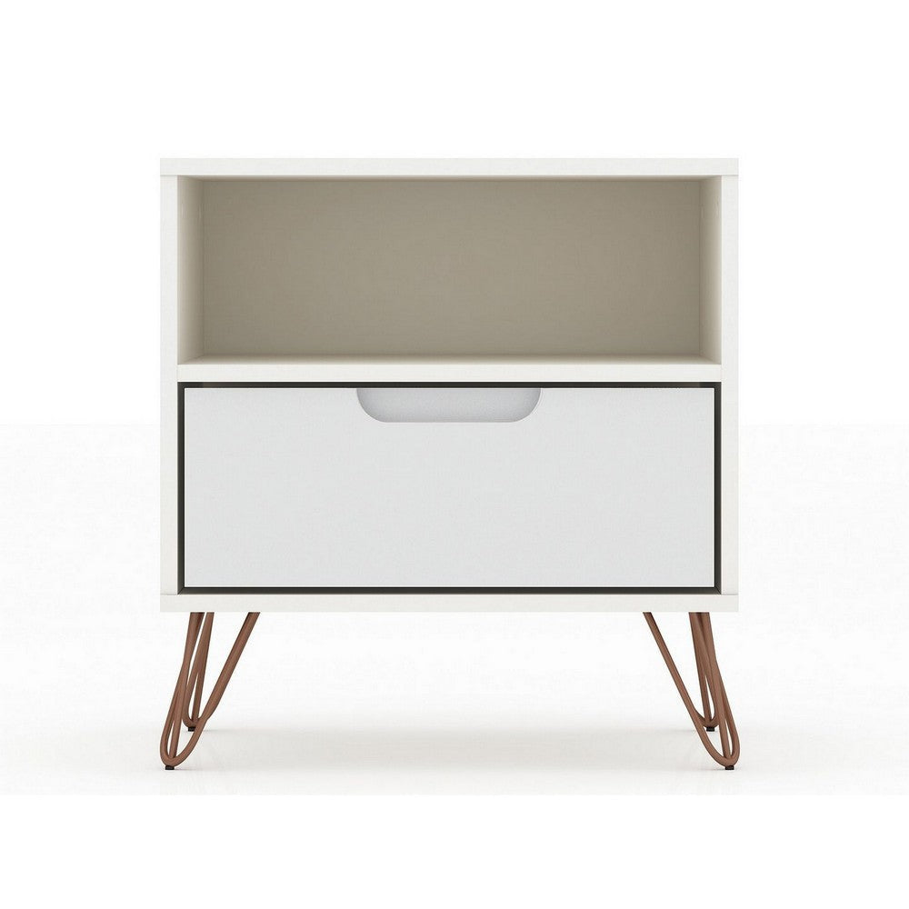 Rockefeller 1.0 Mid-Century- Modern Nightstand with 1-Drawer in White