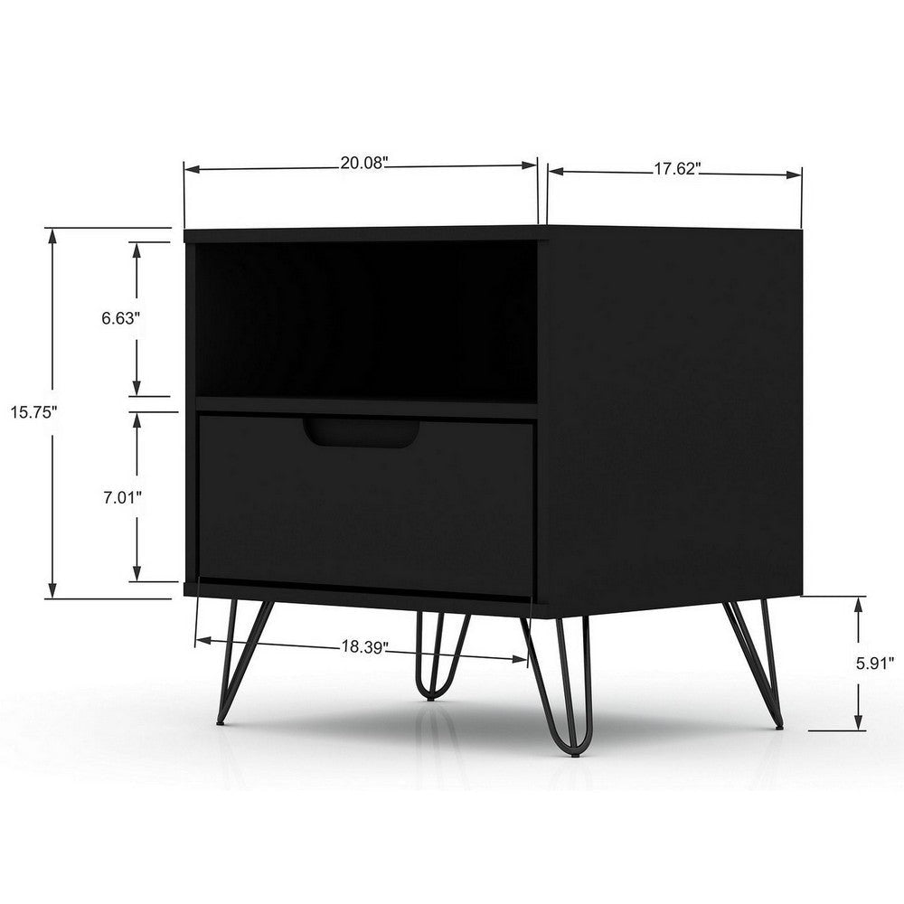 Rockefeller 1.0 Mid-Century- Modern Nightstand with 1-Drawer in Black MHC-101GMC2
