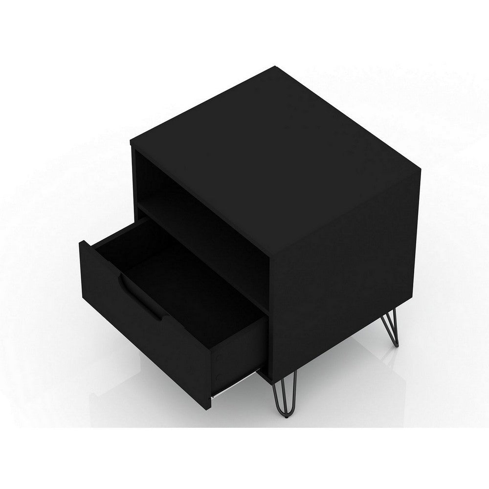 Rockefeller 1.0 Mid-Century- Modern Nightstand with 1-Drawer in Black MHC-101GMC2