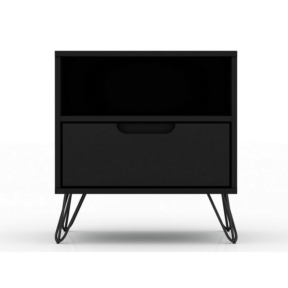 Rockefeller 1.0 Mid-Century- Modern Nightstand with 1-Drawer in Black