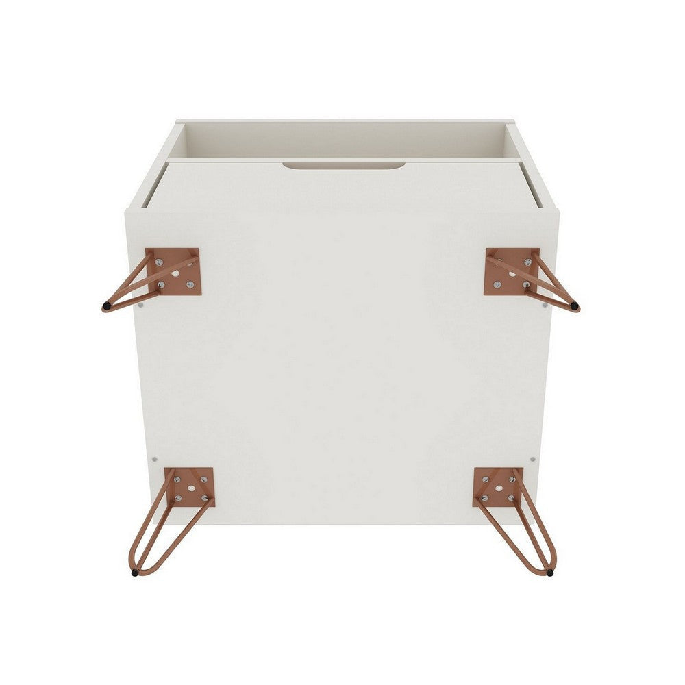 Rockefeller 1.0 Mid-Century- Modern Nightstand with 1-Drawer in Off White and Nature MHC-101GMC3
