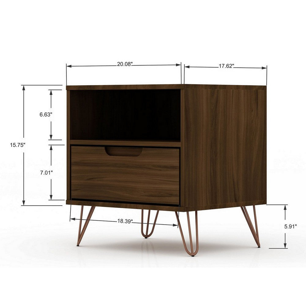 Rockefeller 1.0 Mid-Century- Modern Nightstand with 1-Drawer in Brown MHC-101GMC5